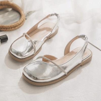 Women Sandals Spring Summer Solid Color Sandals 2026 New Flat Square Toe Single Shoes Elastic Rear Strap Mary Jane Shoes Woman