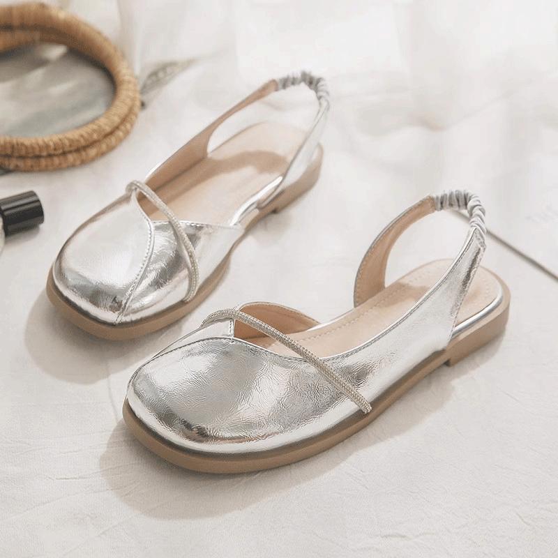 Sandali Donna Primavera Estate Sandali Monocolore 2026 Nuovi Scarpe Basse Punta Quadrata Scarpe Singole Cinturino Elastico Posteriore Scarpe Mary Jane Donna