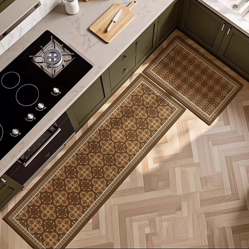Kitchen Carpet PVC Leather Waterproof Oil-proof Non-slip Floor Mat Retro Print Rug Long Size Rugs Home Decor Alfombra De Cocina