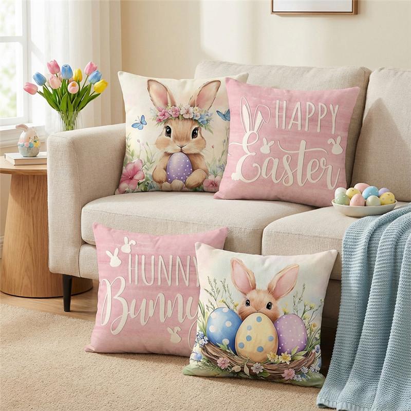 VIKAMA Easter Pink Rabbit Cushion Cover Suitable for Living Room Sofa Bedroom Decor Warm and Soothing Atmosphere