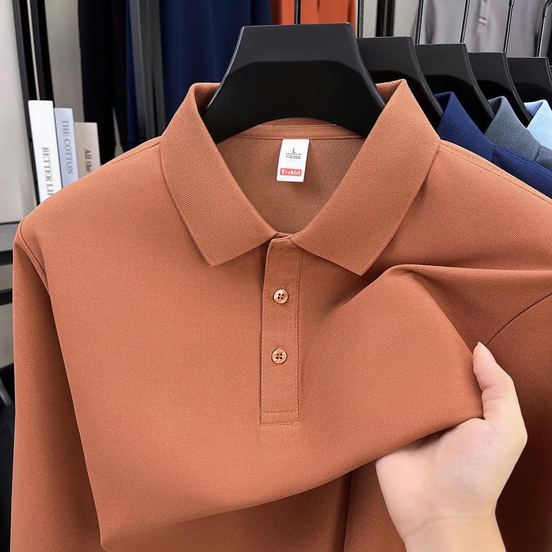 Spring And Autumn Long Sleeve Men'S Polo Shirt Breathable Solid Color Lapel Casual Loose Versatile T-Shirt Top