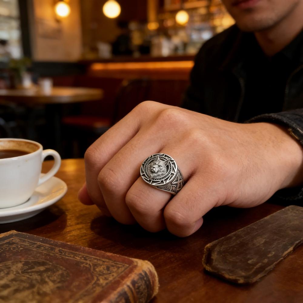 CopperRing Retro Wolf Totem Thai CopperRing Warrior Wolf Head Men's Ring