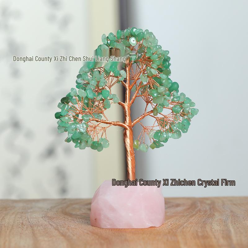 Rose Quartz Crystal Money Tree with Copper Wire, Tree of Life Decorative Ornament
