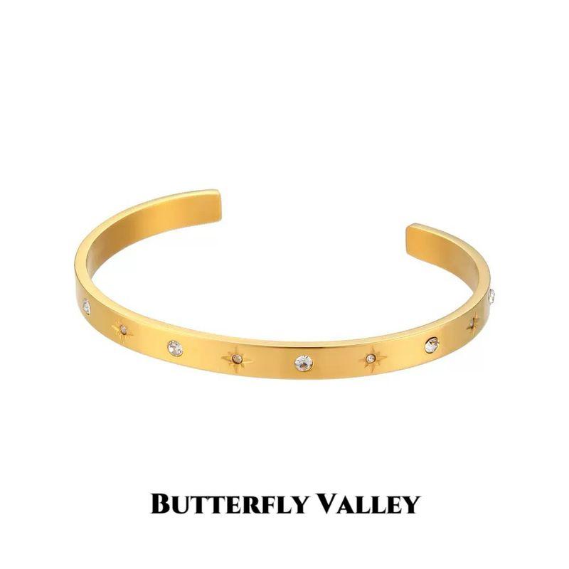 

Fashion Ins Fancy Elegant Titanium Steel Bracelet Ornament 18K Golden Awn Star round Zircon Opening Bracelet Female Card Style 043 Eight-Pointed Star Round Zircon Open Bracelet