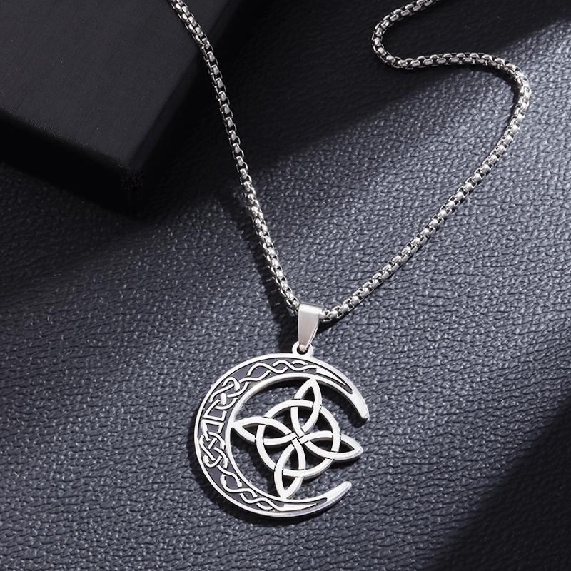Statement Fashion Irish Celtic Knot Gemstone Pendant Stainless Steel Witchcraft Witch Knot Necklace for Men Women Amulets