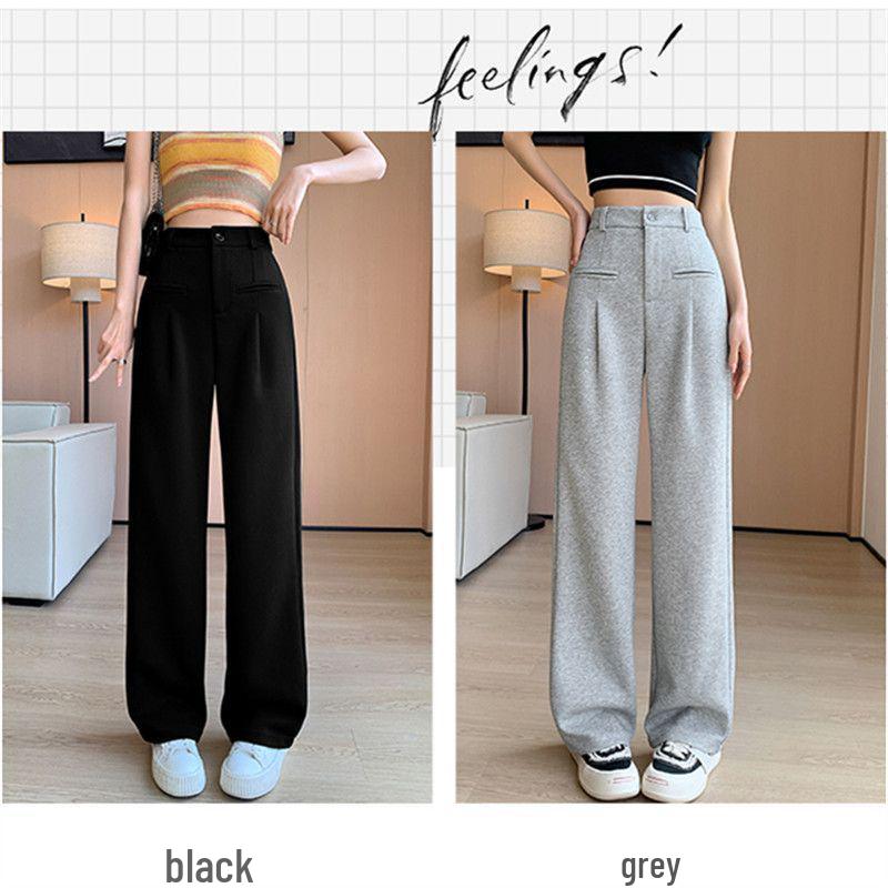 High-End Wide-Leg Knit Pants: Faux Pocket, Slimming, High Waist, Petite Fit for Women - Perfect for Autumn and Spring