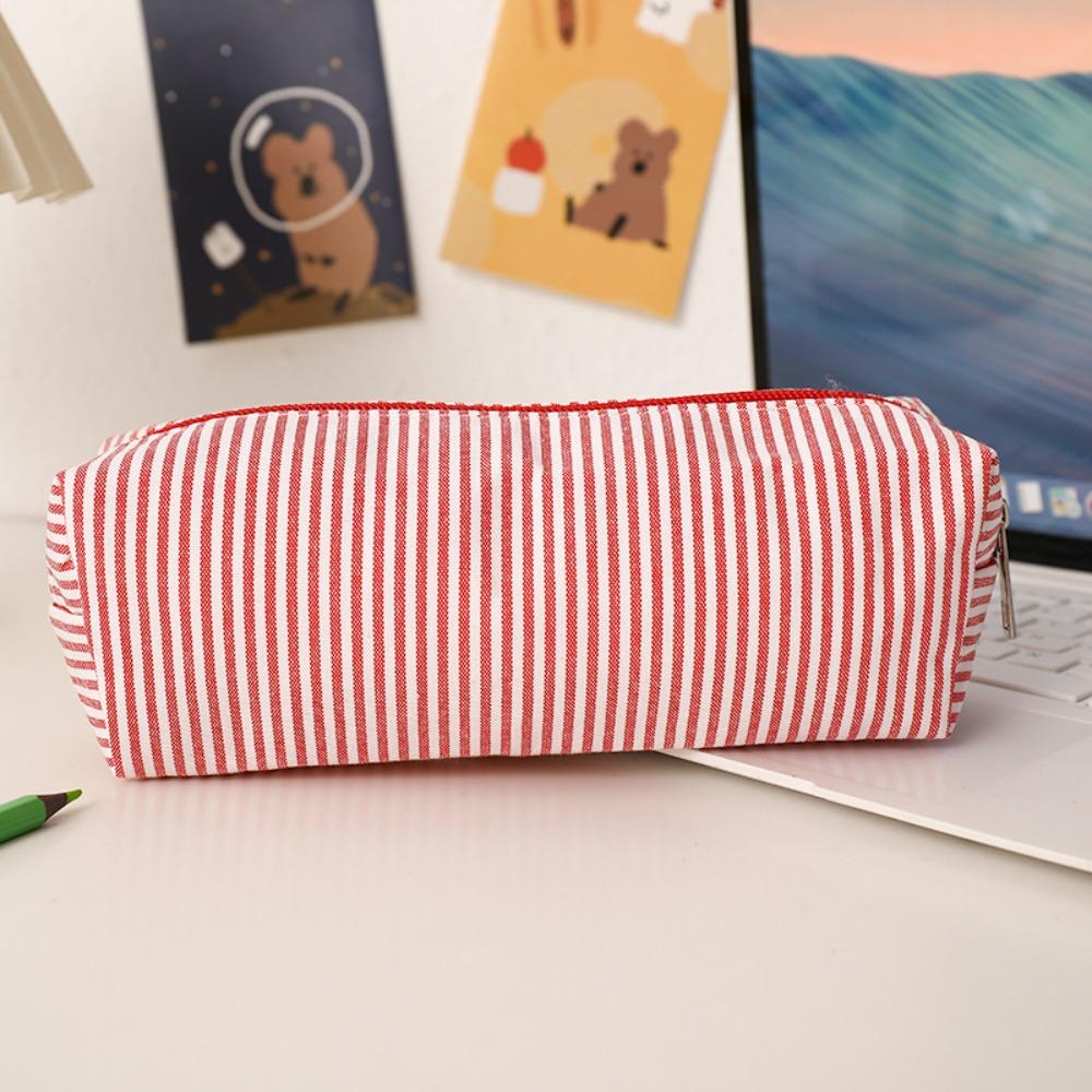Stripe Design Pen Bag Seersucker Pen Pouch Simple Stationery Organizer  Back to School