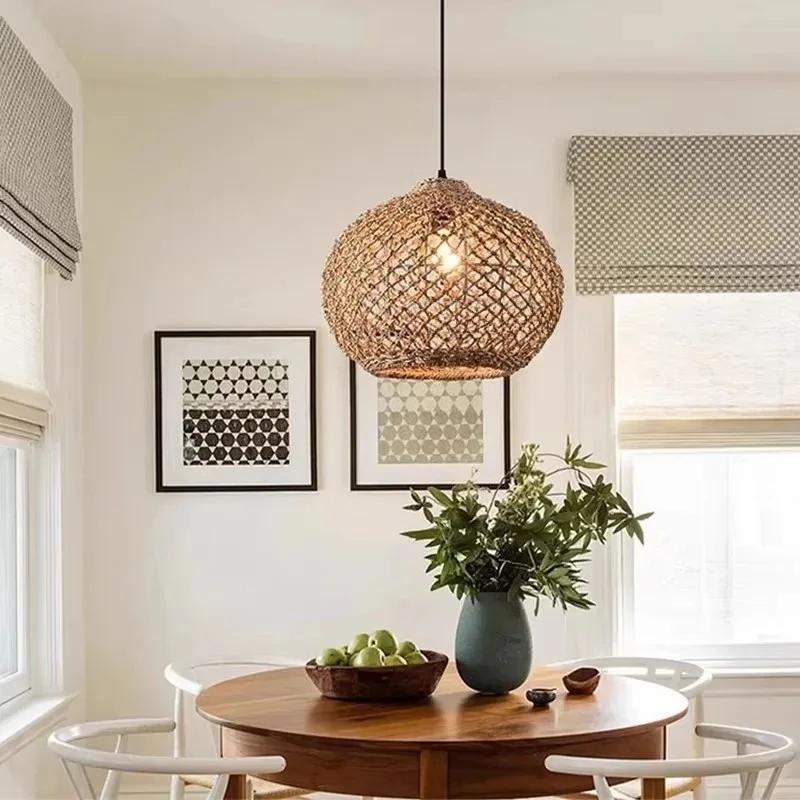 Retro Bamboo Woven Pendant Lamp Rattan Woven Room Dining Japanese Bamboo Art Lantern Tea House Lighting Fixtures