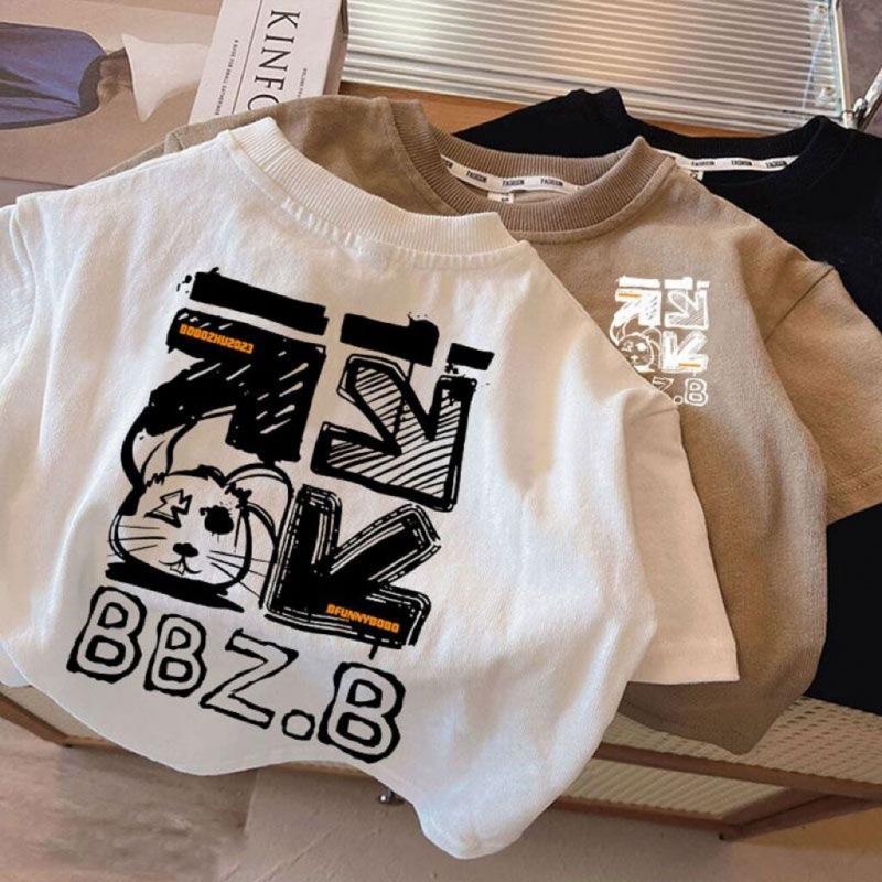 Boys Summer Cotton Short Sleeve T Shirt Korean Loose Fit Casual Trendy Top 80