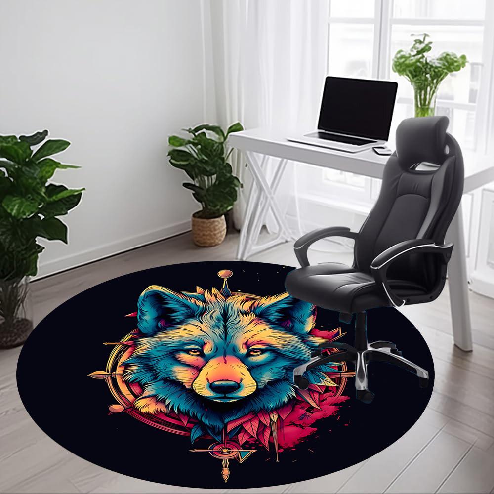 1 Stück Wolfsgeist Büro Runder Teppich, Unter Bürostühlen Schlafzimmer Wohnzimmer Heimdekoration, Raumdeko