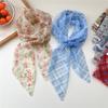 Cravat Plaid Pattern Long Silk Scarf Bow Ties Long Ribbon Scarves Retro Flower Scarf  Female