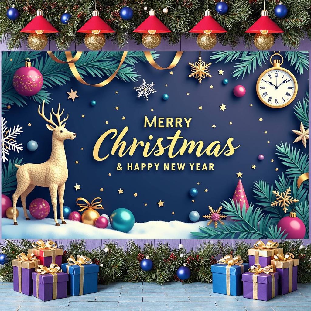 Baner Szczęśliwego Nowego Roku Ciemnoniebieskie Tło Baner Uroczystości Baner Wesołych Świąt Bożego Narodzenia Ozdoba Świąteczna Na Obchody Nowego Roku