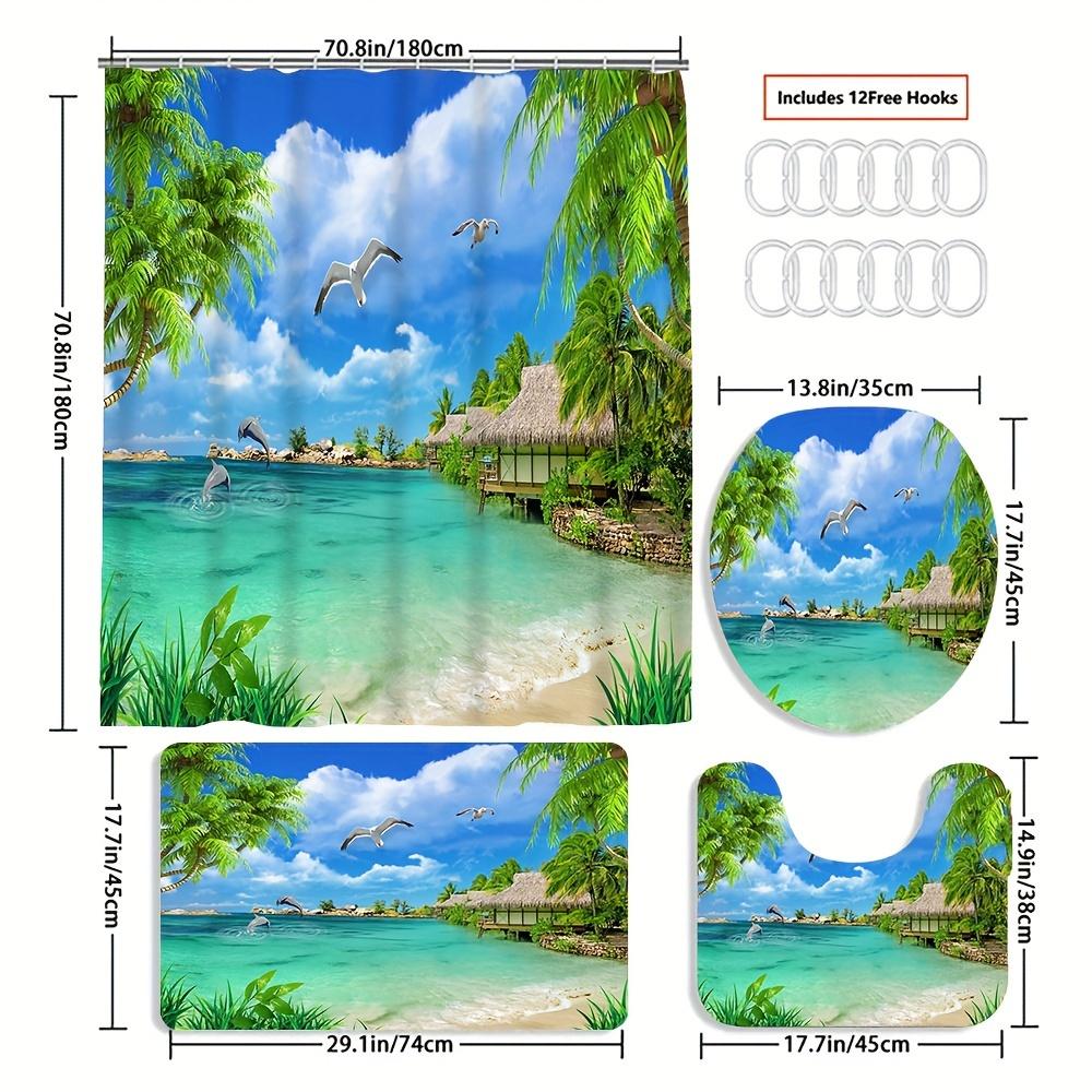 

Tropical Beach Shower Curtain Set With Slip-Resistant Bath Mat, Toilet Lid Cover, Bathroom Rug, And 12 Plastic Hooks - Water-Res W60H190(CM)-1 Pcs