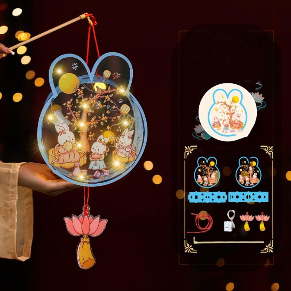 DIY Material Bag Mid-Autumn Festival Lantern DIY Glowing Light-Up Bunny Lantern  Photography Props