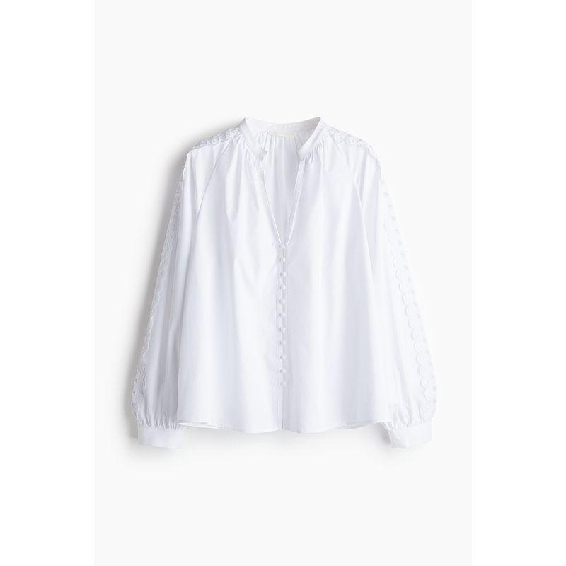 

HM Женская одежда Летний топ с рукавами-фонариками и вышивкой, хлопок 1262584 White 155/76(XXS)