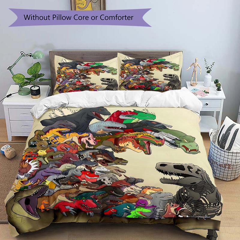 

3pcs Various Dinosaur Quilt Cover Set - Soft & Comfortable Polyester Fabric, All-Season Breathable Comforter Set For 1 Quilt Cover & 2 Pillowcases 135x200cm