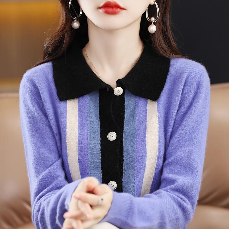 Women's Fashion Slimming Knit Wool Cardigan with Shirt Collar - Versatile Autumn/Winter Sweater