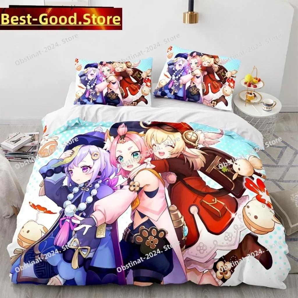 3D Anime Genshin Impact Xiao SUCROSE Qiqi Bedding Set Printed single Comforter Duvet Cover Pillow Case 3 Pieces Kids Adult Size