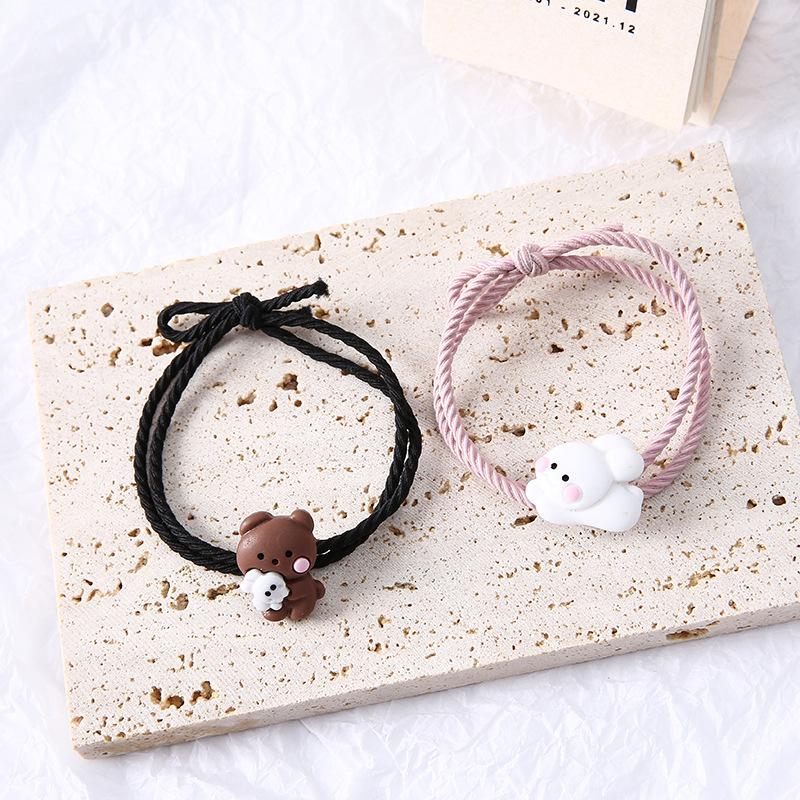 2pcs Magnetic Hugging Bear Couple Bracelets Cute Cartoon Couple Little Rubber Band Girlfriend Bracelet Hair Rope