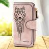 Women's Long Wallet with Wolf Pattern 1 Piece Multifunctional Portable Snap Button Coin Purse Suitable As Birthday Gift for Cat Lovers Practical