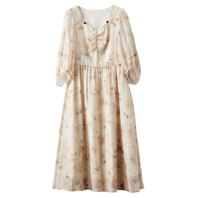 Xiangying French Style Floral V-neck Midi Dress