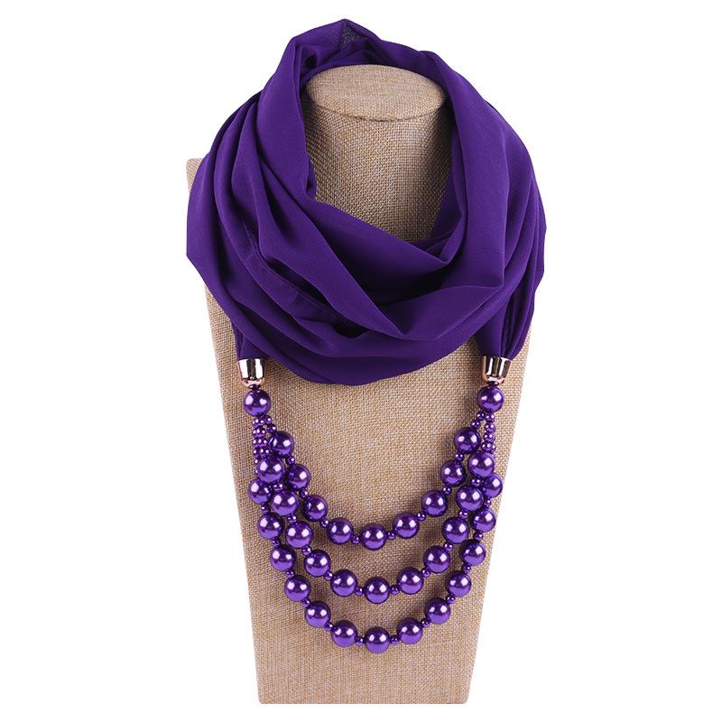 Elegant Chiffon Scarf Necklace with Double Layer Pearl Beads – Classic Women’s Fashion Accessory for Everyday & Formal Wear