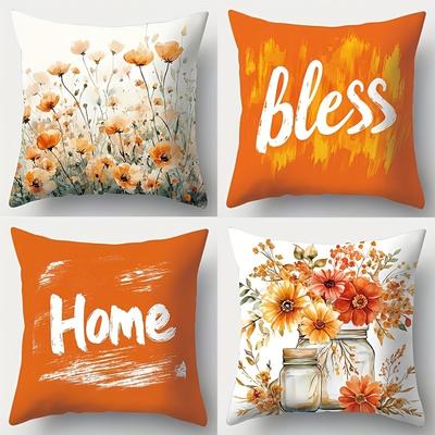 Orange Blume Warmer Segen KissenbezügeSchlafzimmer Wohnzimmer Sofa Heimdeko Polyester Kissenbezug mit Reißverschluss