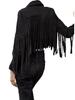 Jacket Stylish Handmade Lambskin Biker Cropped Black Suede Leather Women's Fringe