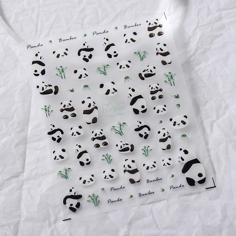 

Qiji Cute Panda Eating Bamboo Gilding Edge Three-Dimensional Relief Nail Stickers Waterproof Nail Sticker 240 241 MN240