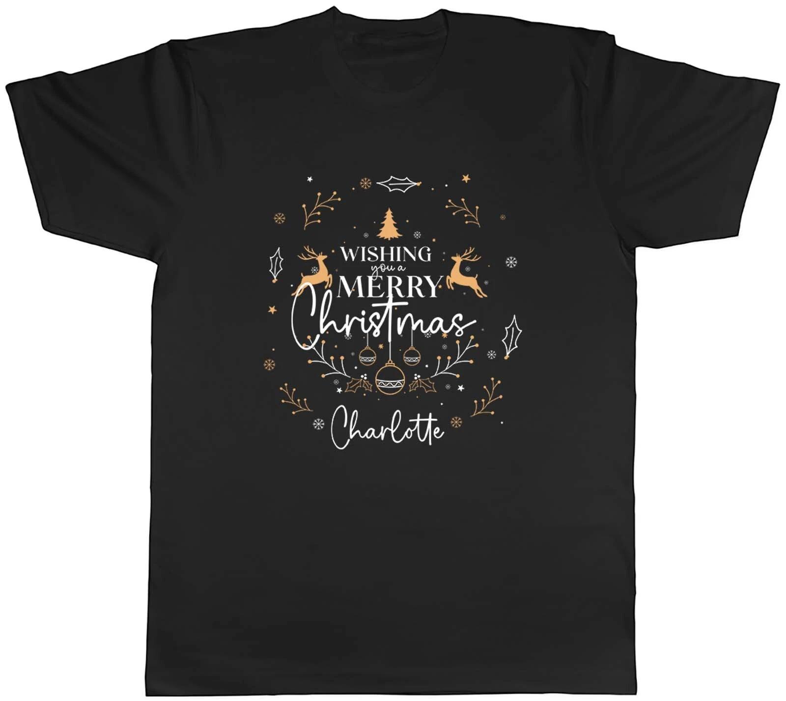 Personalised WIshing You A Merry Christmas Xmas Mens Unisex T-Shirt Tee Gift S