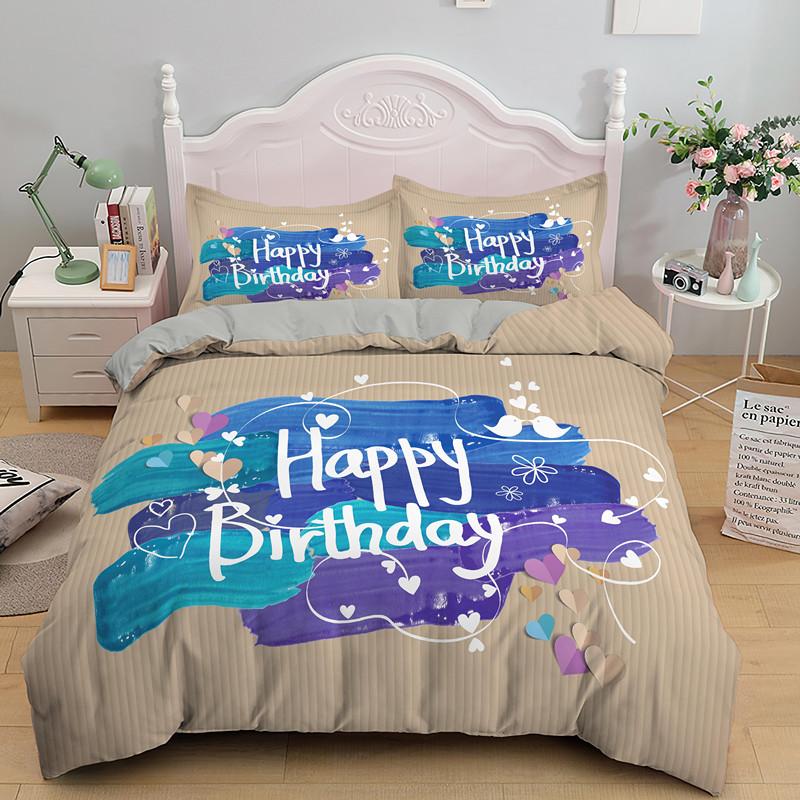 

Happy Birthday Duvet Cover King Queen Size 2 3PCS Polyester Bedding Set For Kids Boys Girls Cartoon Party Gift EU single(135x200cm)