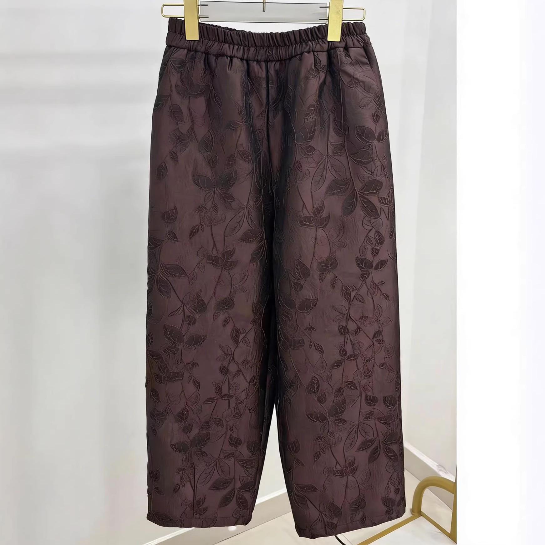 

2026 New Chinese Style Retro Satin Wide-Leg Pants for Spring/Summer 4XL (140-155 lbs) коричневый