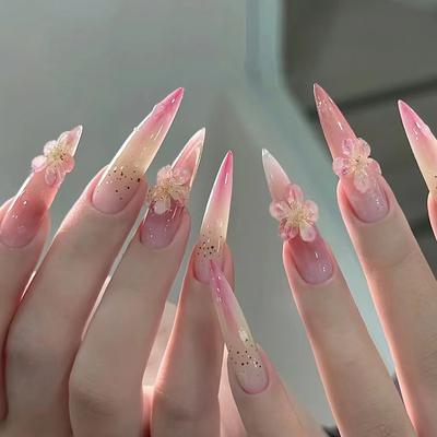Sweet Nail Patch Removable Nail False Nail Three-Dimensional Peach Blossom Wearing Nail Blush Fairy Nail Patch Drill