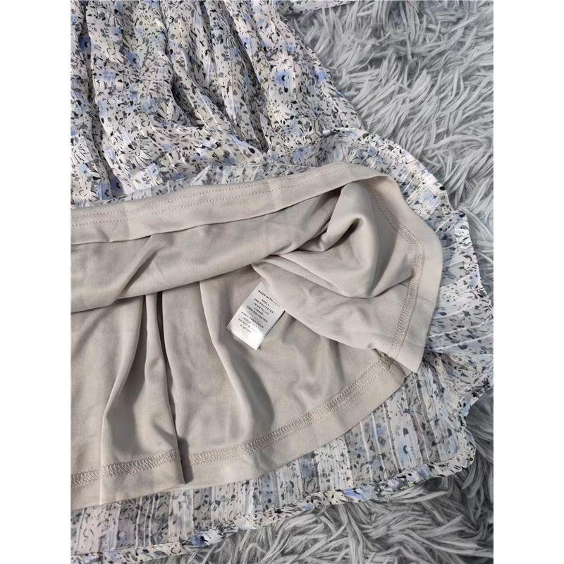 Foreign Trade Order Lu's Puff Sleeves Waist-Exposed Design Golden Thread Shiny Floral Lady Bright Silk Niche Girly Style Dress