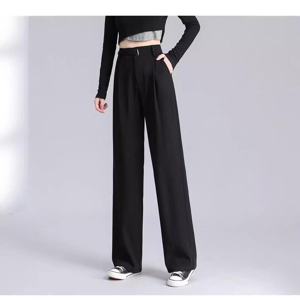 Pear-Shaped Slimming High-Waist Petite Black Straight-Leg Casual Pants for Women