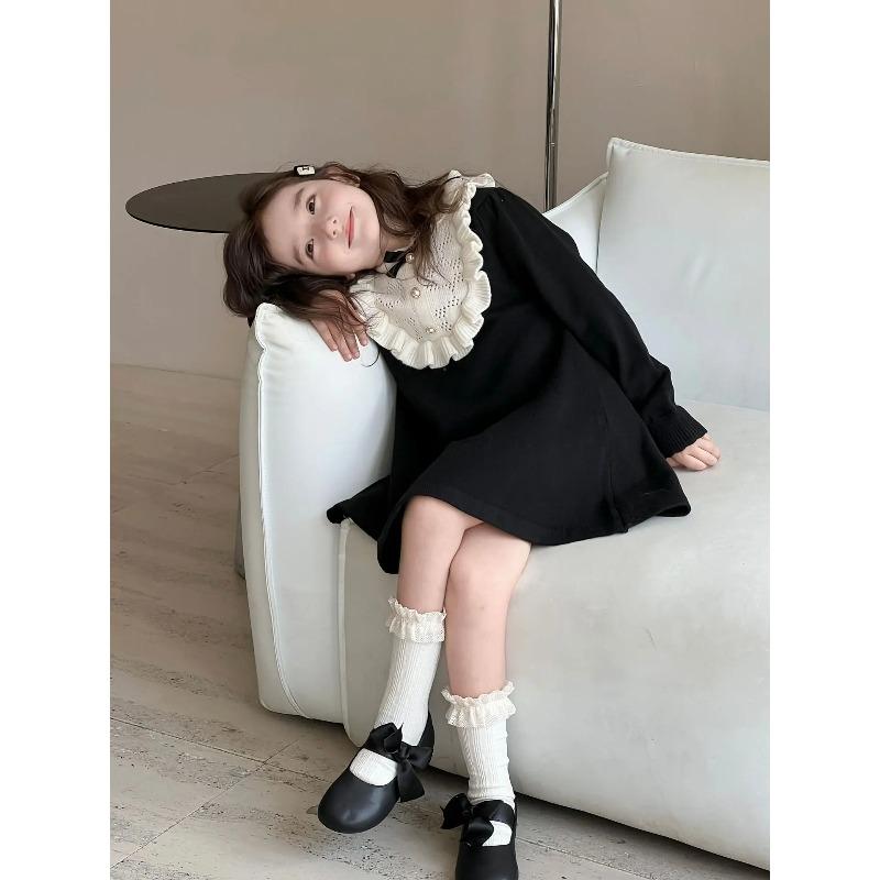 Girls Knitted Dresses Autumn Winter French Style Woolen Skirts Children Knitted Dresses