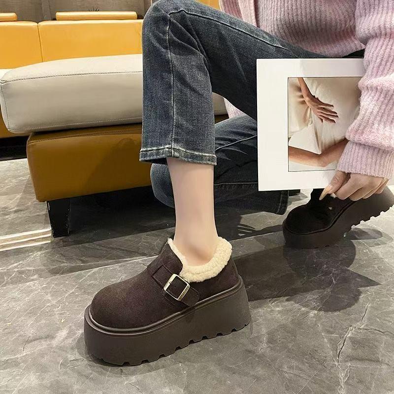 Retro Height-increasing Thick-soled Cotton Shoes for Women, New Fleece and Thickened Warm Shoes