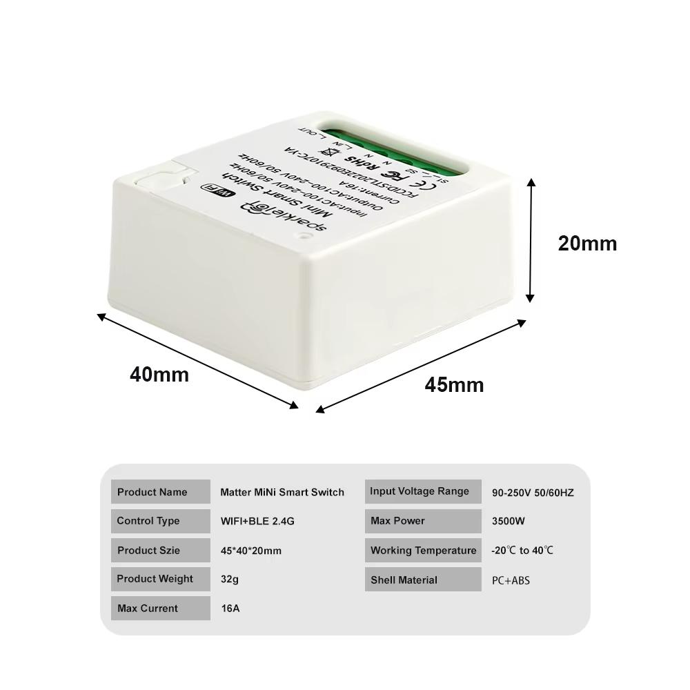 Work with Matter 16A WiFi mini Smart Switch Pass-through Disconnect Dual Control Outletorks Remote Control Timer HomeKit Alexa