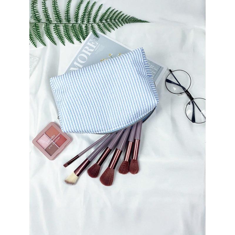 Striped Bubble Chiffon Zipper Clutch, Travel Toiletry Bag, Striped Cosmetic Bag