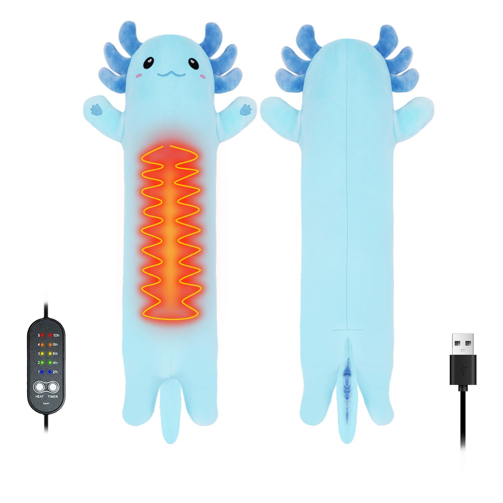 Topná podložka pro axolotla na menstruační křeče a bolesti. Přenosné elektrické topné podložky napájené přes USB. Roztomilé věci. Plyšové zvířátko. modrá