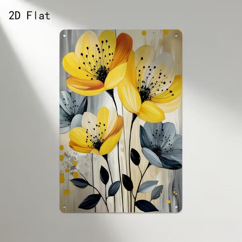 Tin Sign Floral Wall Art Yellow White Flowers Metal Vintage Style Garden Bloom Print Home Decor Cottagecore Rustic Retro Painti