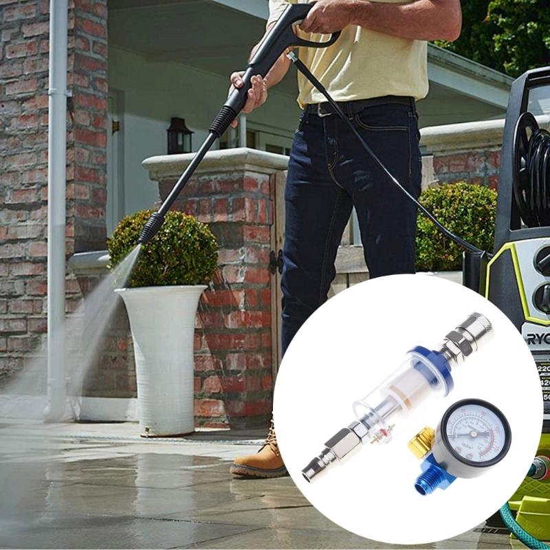 Pneumatikwerkzeug Öl-Wasser-Abscheider Luftfilter mit Manometer für Spritzpistolen Airbrush-Regler Feuchtigkeitsfilter