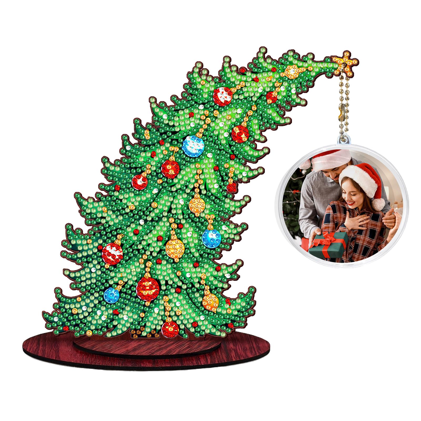 Christmas Tree DIY 2D Flat Wooden Diamond Painting Tabletop Ornaments Kit Diamond Art Tabletop Painting Kit for Adults Beginner