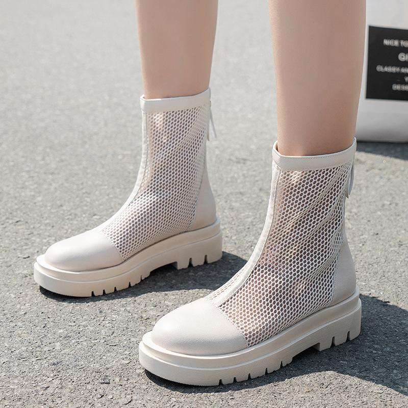 Fashion Mesh Hollow Out Cool Boots 2024 Summer Breathable and Versatile Mesh Boots with Increased Height and Comfortable Sandals Inside