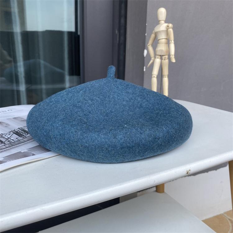 Upgraded Three-Dimensional Thickened Wool Beret Solid Color Versatile Painter Hat Warm Bud Hat Women