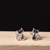 Cute Black Eyes Crystal Cat Stud Earrings for Teens Fashion Jewelry for Daily School Wear Birthday Gift for Girls