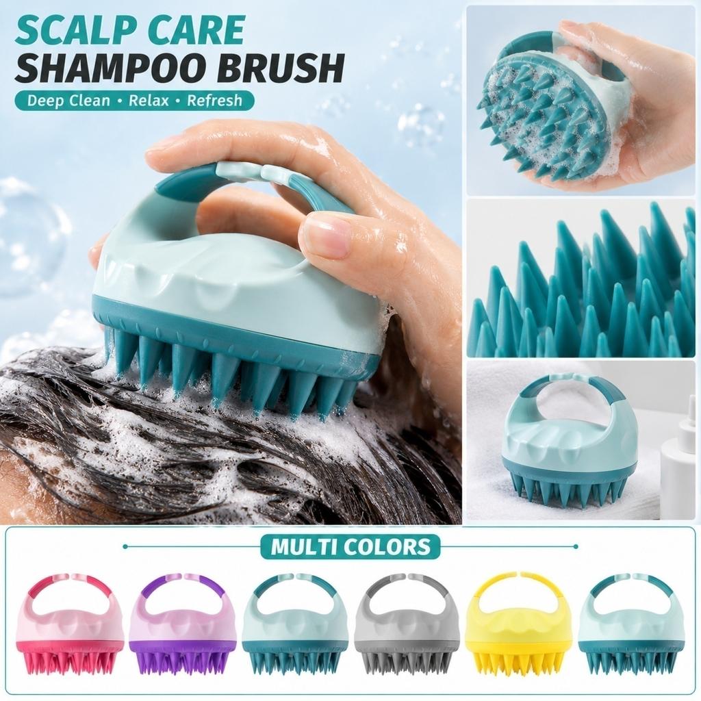 Silicone Scalp Massager Shampoo Brush for Hair Washing and Cleaning with Ergonomic Handle and Soft Flexible Bristles for Scalp Care and Itch Relief