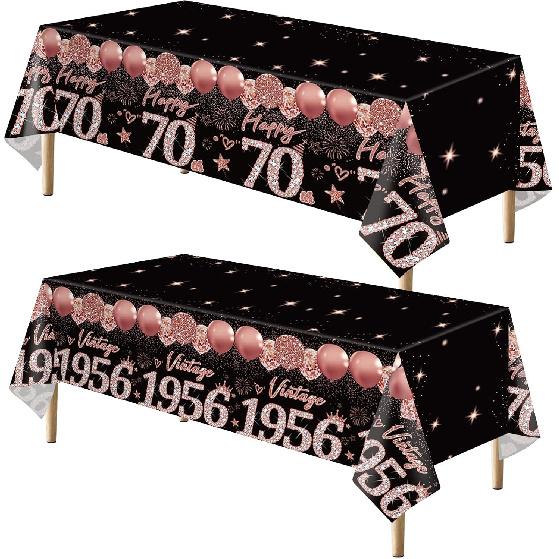 2pcs 60th Birthday Tablecloth, Black Rose Gold 60th Birthday Decorations for Woman Vintage 1966 Table Cloth Plastic Rectangular Table Cover Happy 60