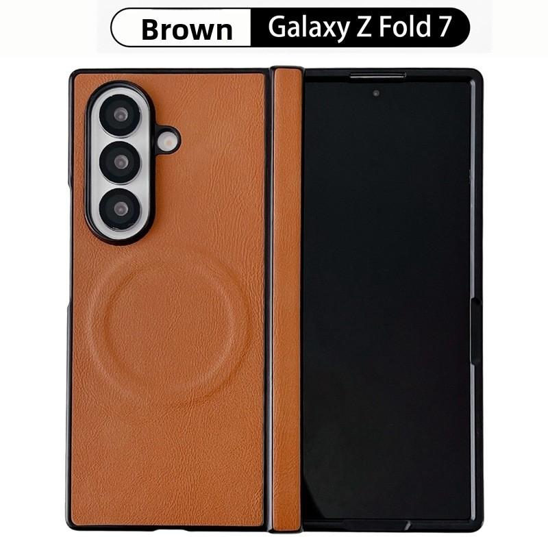 For Samsung Galaxy Z Fold 7 6 5 4 3 Fold7 Fold6 Magsafe Phone Case Film Leather Hinge Folding Wireless Charging Magnetic Cover