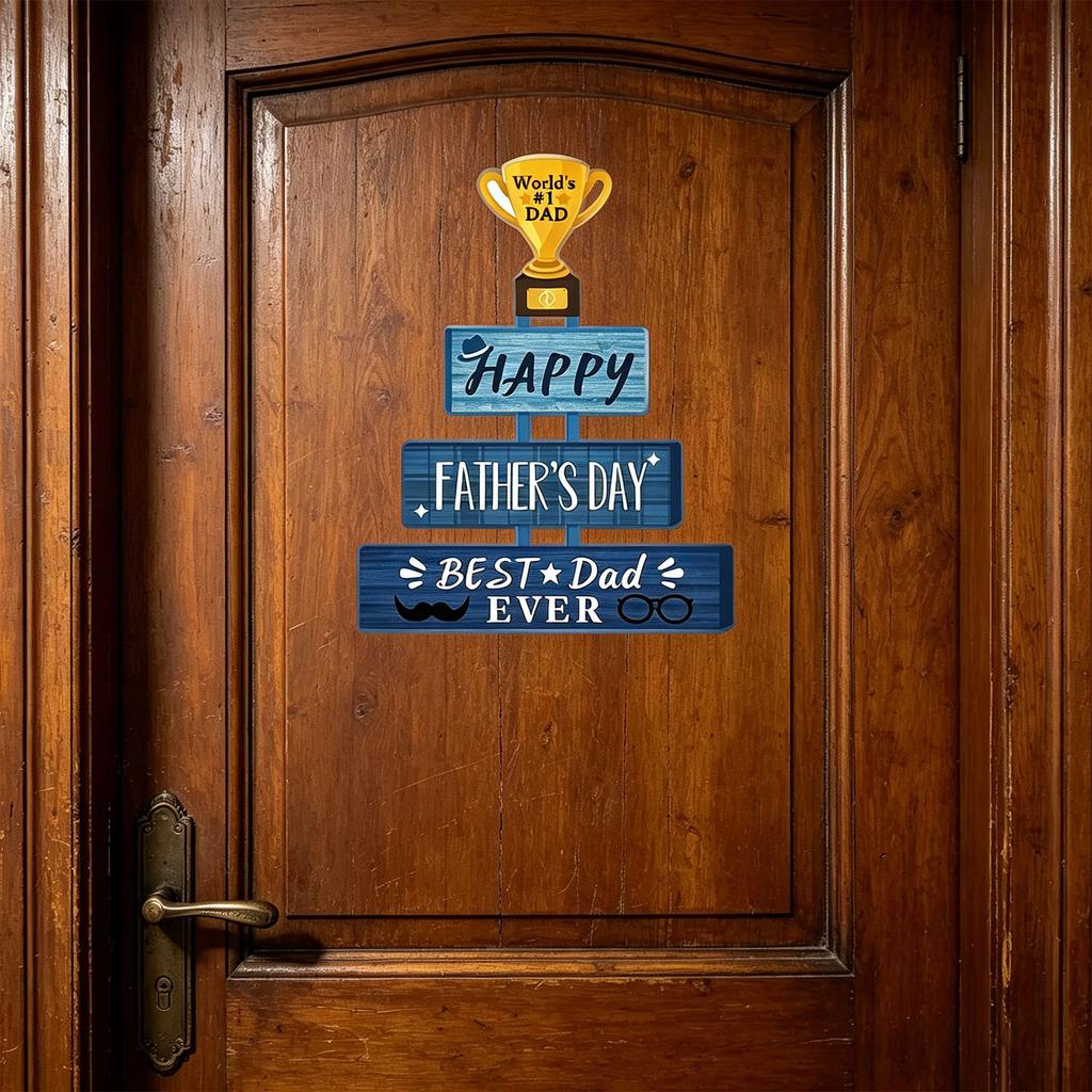 Father’s Day Door Hanging Party Decoration with Trophy Print and Adhesive Dots Ribbon for Event Celebration Display